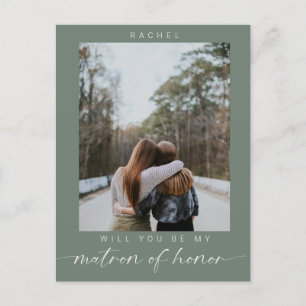 Minimal Will you be my Matron of Honor Photo Chic Postcard