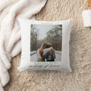 Minimal Will you be my Matron of Honor Photo Chic  Throw Pillow