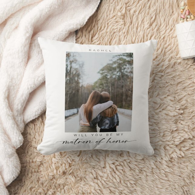 Minimal Will you be my Matron of Honor Photo Chic  Throw Pillow (Blanket)