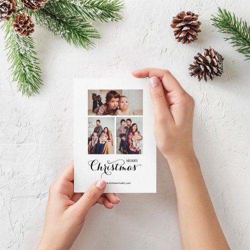 Minimal Winter Christmas 3 Photo Collage Holiday Postcard