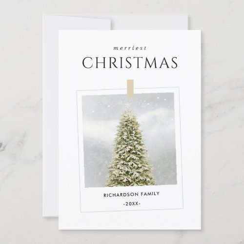 MINIMAL WINTER PHOTO SNOW MERRIEST CHRISTMAS TREE HOLIDAY CARD