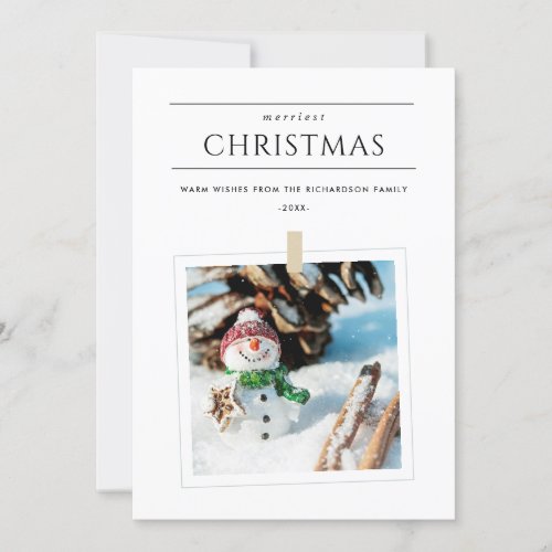 MINIMAL WINTER PHOTO SNOWMAN MERRIEST CHRISTMAS HOLIDAY CARD