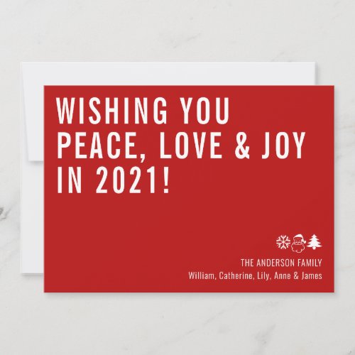 Minimal Wishing You Peace Love Joy 2021 New Year Holiday Card