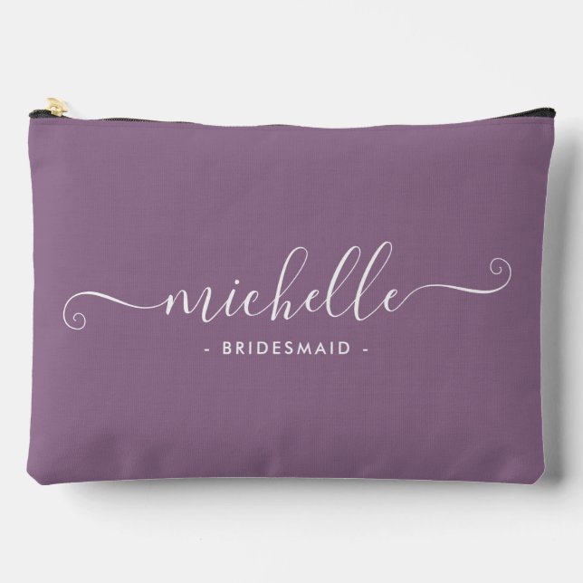 Minimal Wisteria Purple Personalized Bridesmaid Accessory Pouch (Front)
