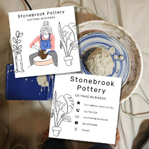 Minimal Woman Illustration Pottery Wheel   Square  Square Business Card