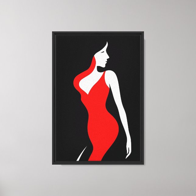 Minimal Woman in Red Dress Silhouette Wall Art (Front)