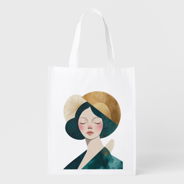 Minimal Woman Portrait Art Grocery Bag (Front)