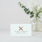 Minimal Wooden Rolling Pin & Whisk Bakery Logo Business Card (Standing Front)