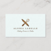 Minimal Wooden Rolling Pin & Whisk Bakery Logo Business Card (Front)