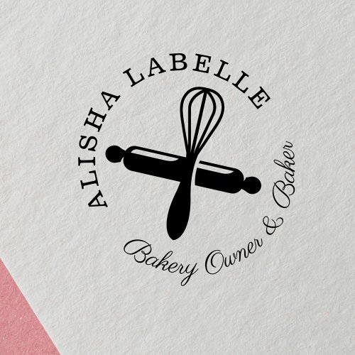 Minimal Wooden Rolling Pin  Whisk Bakery Logo Rubber Stamp