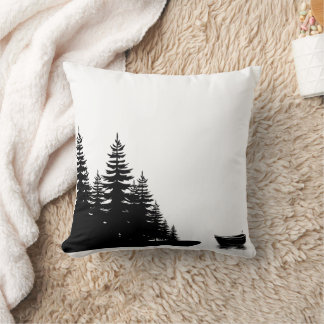 Minimal Woodland Black and White Pine Tree Throw Pillow