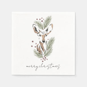 Minimal Woodland Deer Watercolor Christmas Holiday Napkins