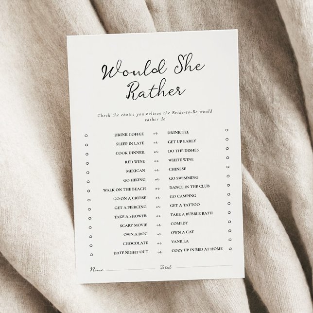 Minimal Would She Rather Bridal Shower Game (Creator Uploaded)