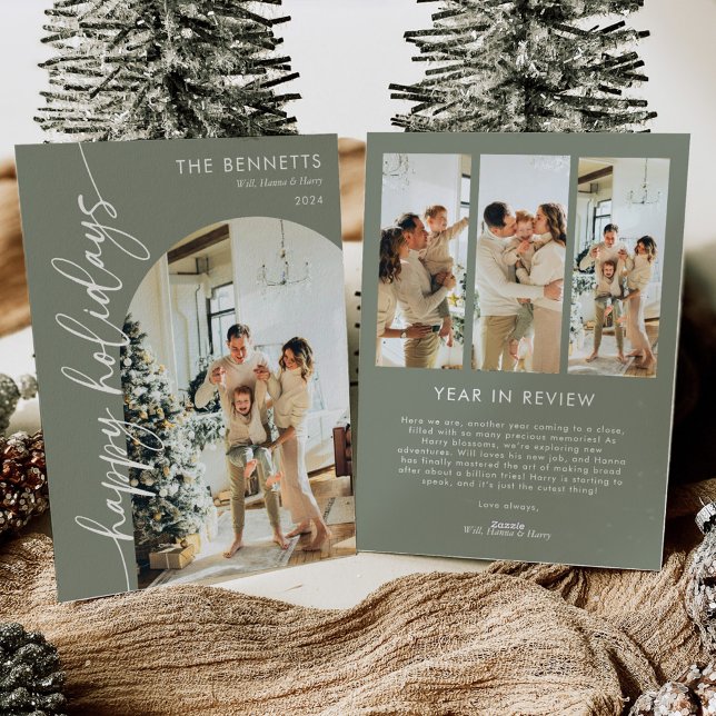 Minimal Year In Review Happy Holidays Arched Photo Holiday Card (Creator Uploaded)