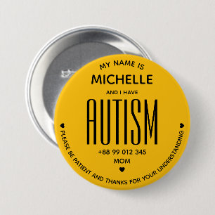 Minimal Yellow Autism Awareness ASD ADHD Special Button