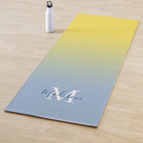 Minimal Yellow Blue Gradient Monogram Script Name Yoga Mat