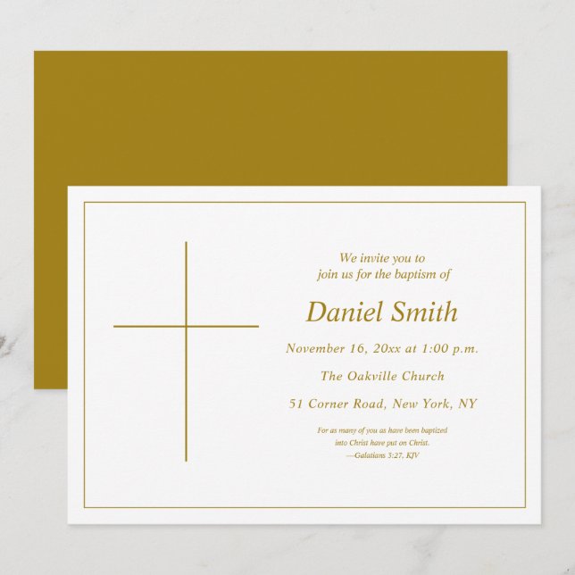 Minimal Yellow Gold Christian Adult Baptism Invitation (Front/Back)