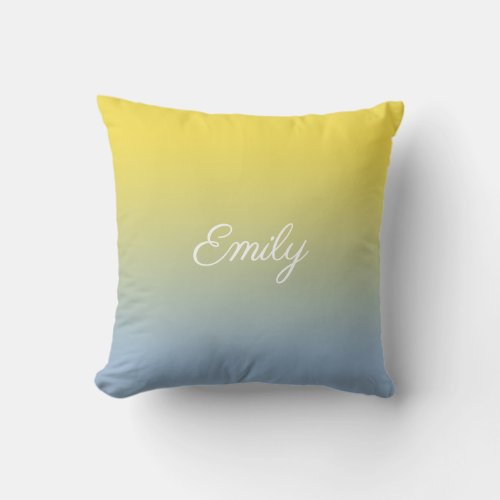 Minimal Yellow to Light Blue Gradient Script Name Throw Pillow