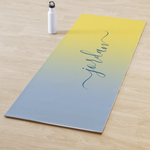 Minimal Yellow to Light Blue Gradient Script Name Yoga Mat