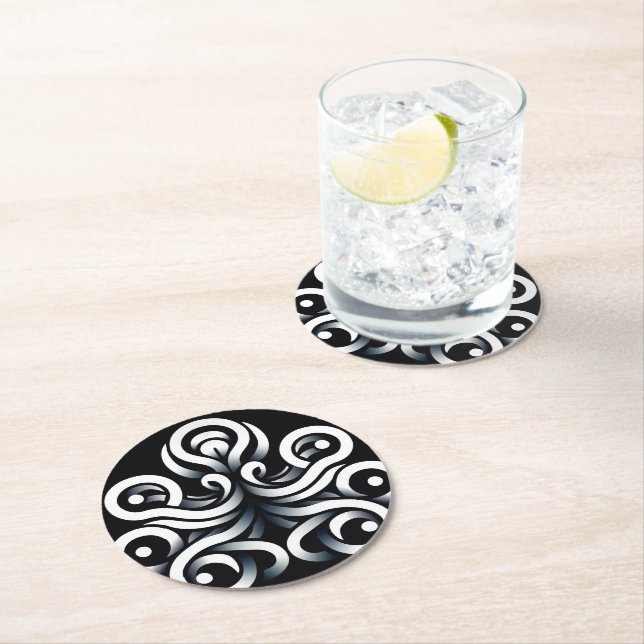 Minimal Zen Sacred Geometric Mandala Abstract Round Paper Coaster (Insitu)