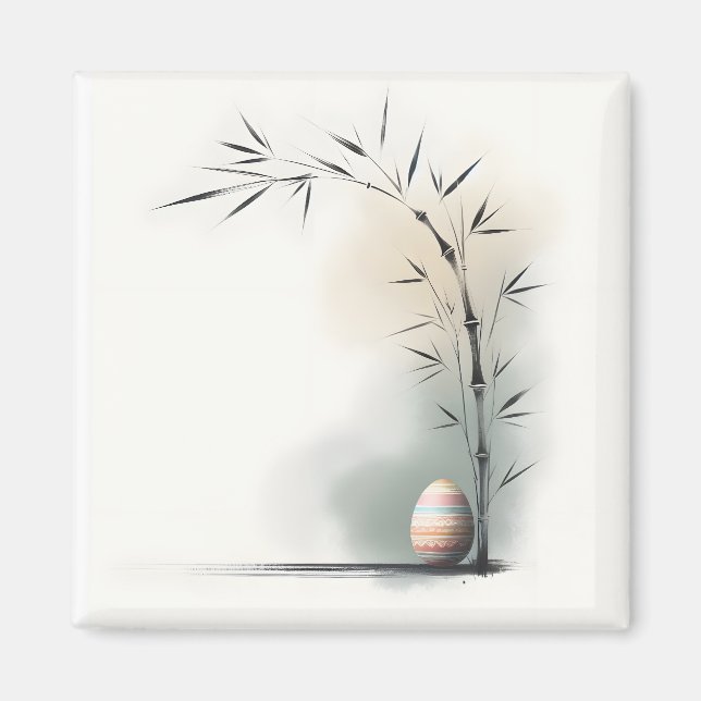 Minimal Zen Spring Bamboo Easter Egg Magnet (Front)