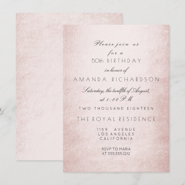 Minimali Delicate Pastel Pink Rose Birthday Invitation (Front/Back)