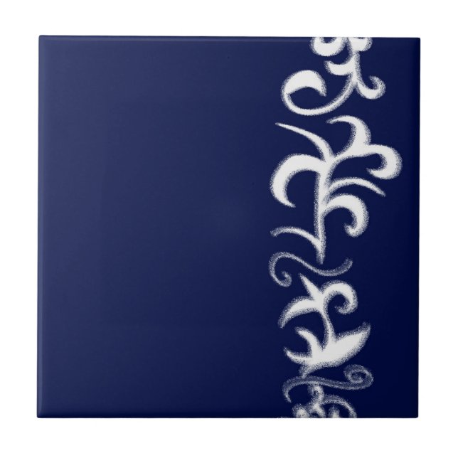 Minimalism Abstract Art Blue White Hand Drawing Ceramic Tile (Front)