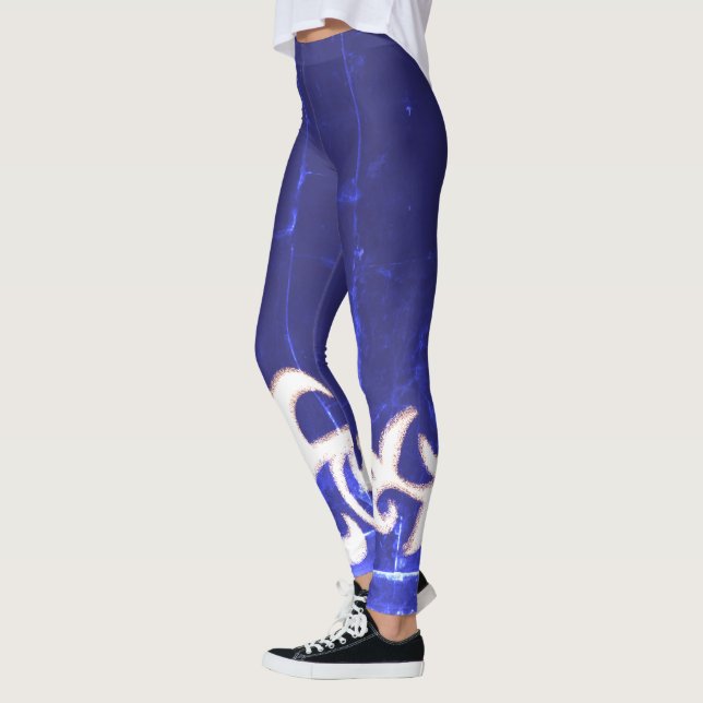 Minimalism Abstract Art Blue White Hand Drawing Leggings (Left)