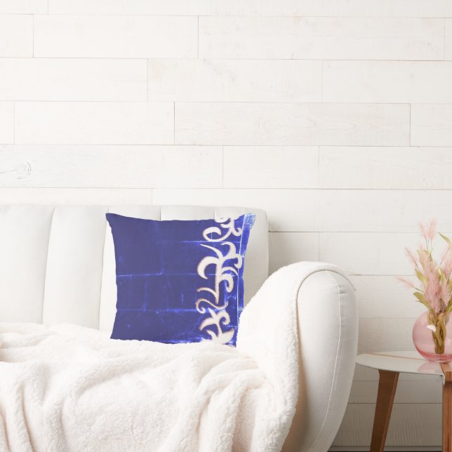 Minimalism Abstract Art Blue White Hand Drawing Throw Pillow (Couch)