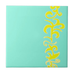 Minimalism Abstract Art Blue Yellow Hand Drawing Ceramic Tile