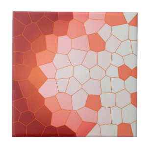 Minimalism Abstract Art Coral Red White Cells Ceramic Tile
