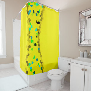 Minimalism Abstract Art Pale Blue Black Yellow Shower Curtain