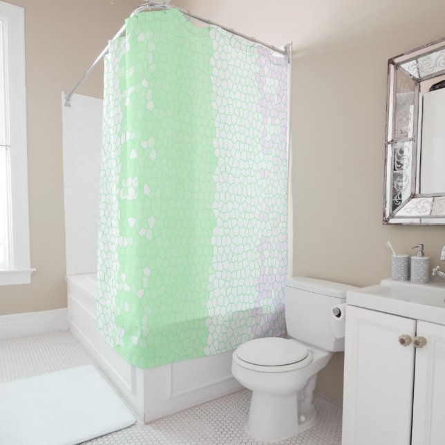 Minimalism Abstract Art Pale Turquoise Green Pink Shower Curtain (In Situ)