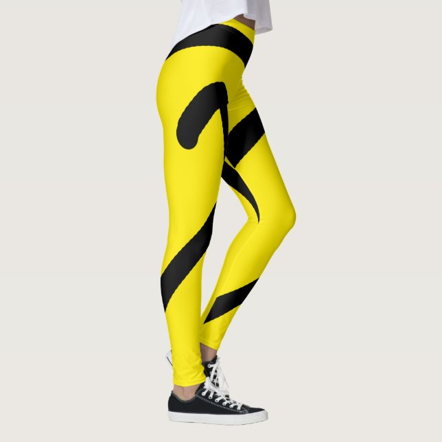 Minimalism Abstract Art Pattern Black Yellow Leggings (Right)
