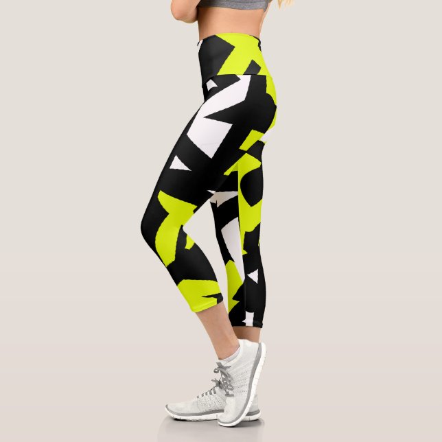 Minimalism Abstract Art Pattern Black Yellow White Capri Leggings (Left)