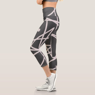 Minimalism Abstract Art Pattern Grey White Capri Leggings