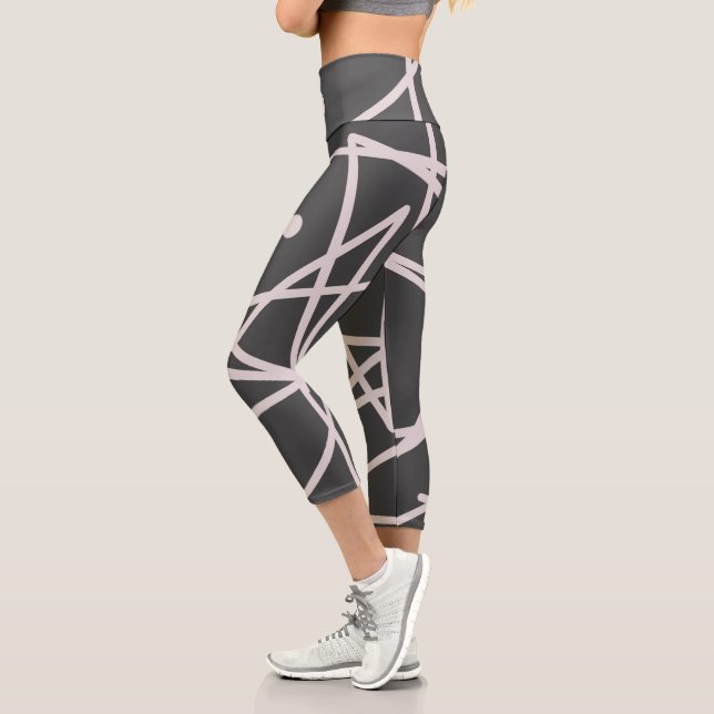 Minimalism Abstract Art Pattern Grey White Capri Leggings (Left)