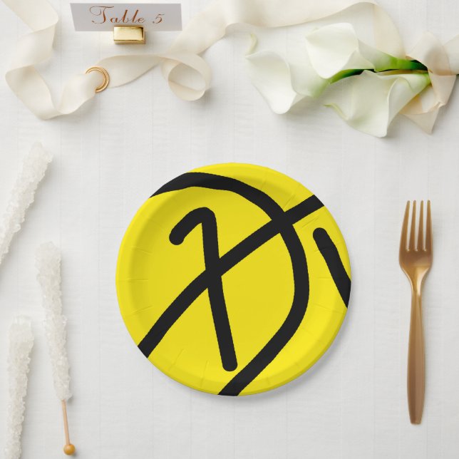 Minimalism Abstract Art Pattern Yellow Black Paper Plates (Wedding)