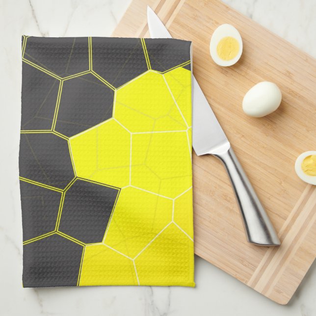 Minimalism Abstract Art Yellow Gray White Cells Kitchen Towel (Quarter Fold)