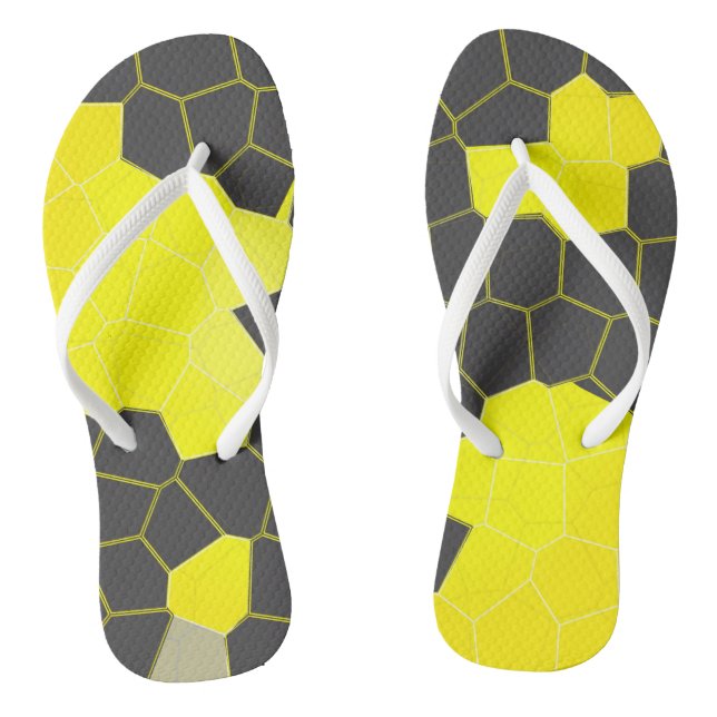 Minimalism Abstract Art Yellow Grey White Cells Flip Flops (Footbed)