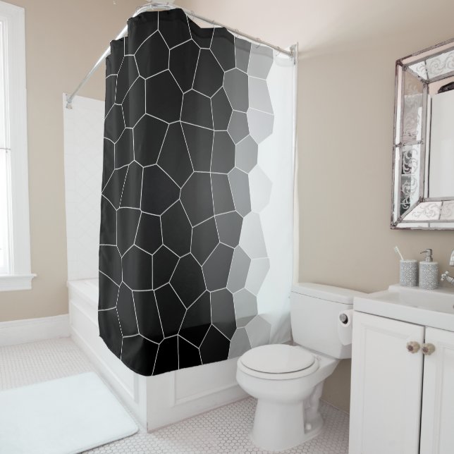 Minimalism Abstract Grey White Cells Shower Curtain (In Situ)