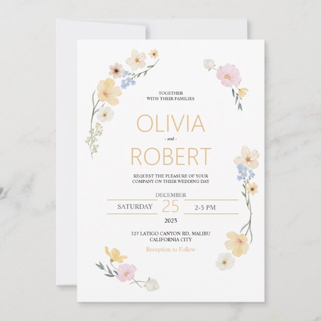 Minimalism and flowers Wedding Invitation (Front)