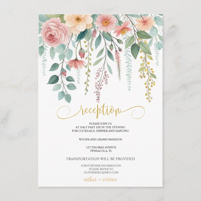 Minimalism and flowers Wedding RECEPTION CARD (Front)