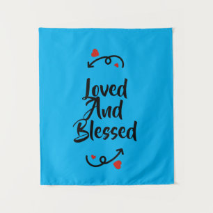 Minimalism Black White Loved and Blessed Tapestry