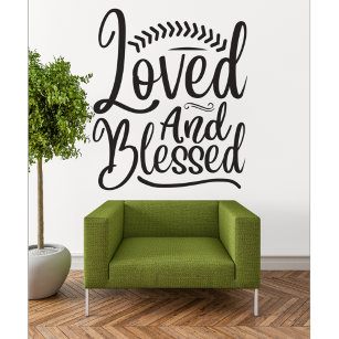 Minimalism Black White Loved and Blessed tapestry Wall Decal