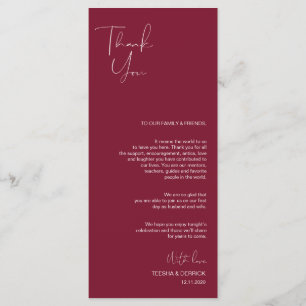 Minimalism Burgundy Script Place Setting Thank You Program