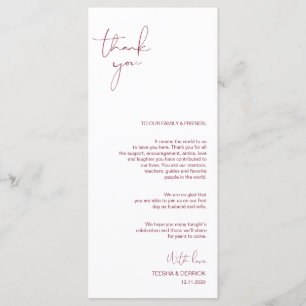 Minimalism Burgundy Script Place Setting Thank You Program