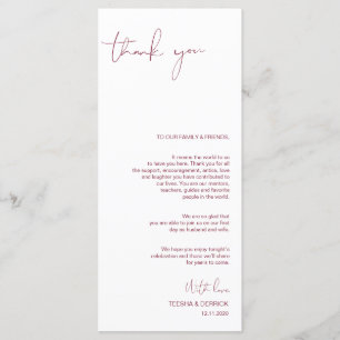 Minimalism Burgundy Script Place Setting Thank You Program
