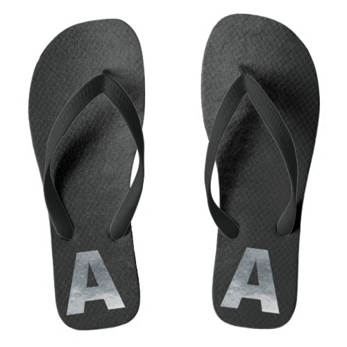 Minimalism Conceptual A Monogram Silver Black Flip Flops