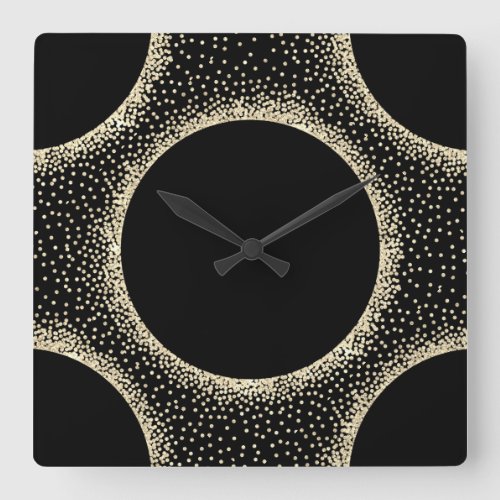 Minimalism Crystals Geometry Black Champaigne Gold Square Wall Clock